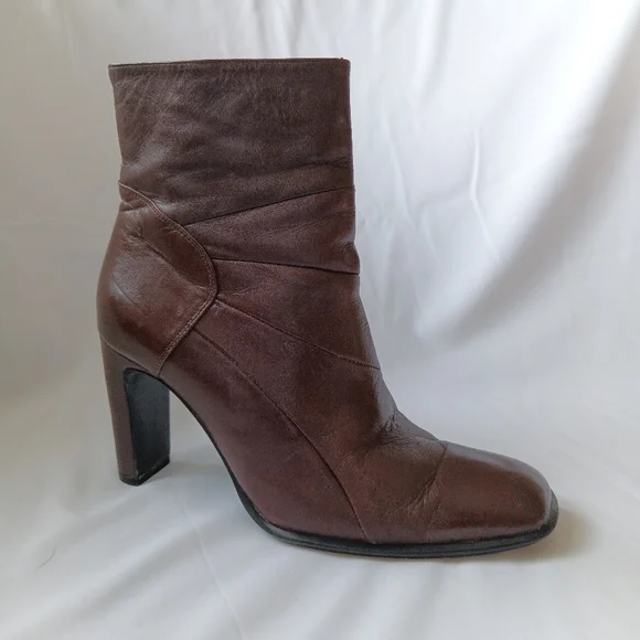3.5" Heels Brown Real-Leather Ankle Zipper Boots - Picture 5 of 16